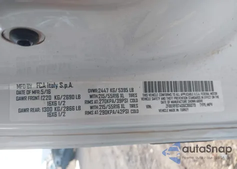 2016 Ram Promaster City Tradesman Slt from USA, damaged, VIN ZFBERFBT4G6C86079